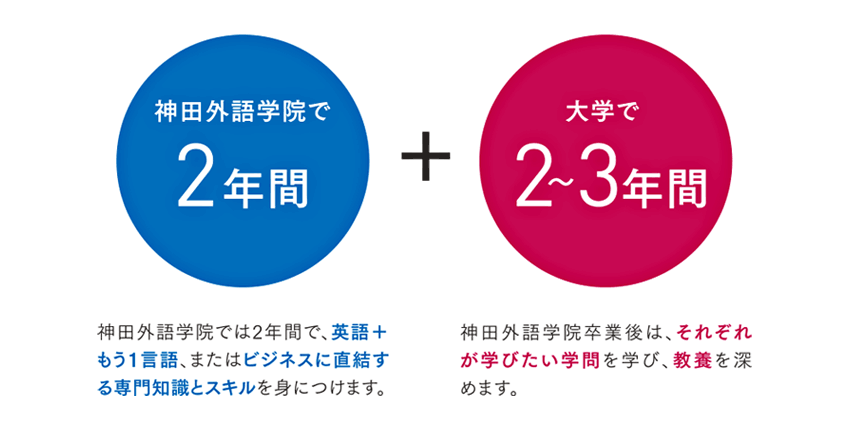 神田外語学院で2年間、大学で2~3年間