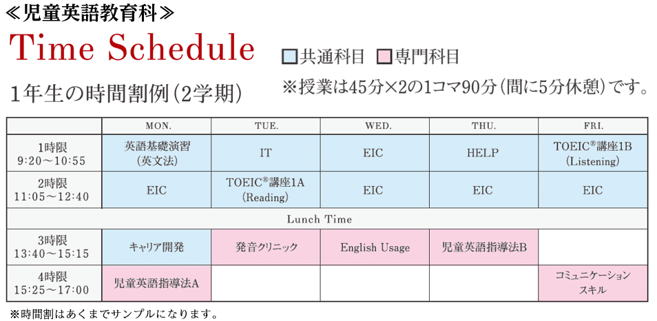 神田外語学院 時間割 児童英語教育科