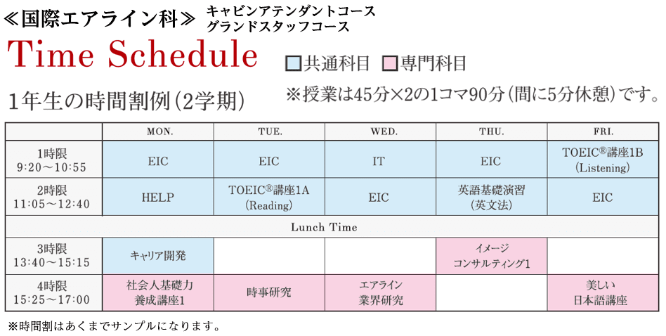 神田外語学院 時間割 国際エアライン科