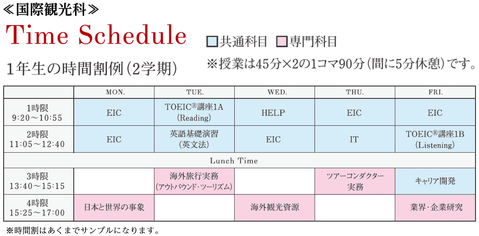 神田外語学院 時間割 国際観光科