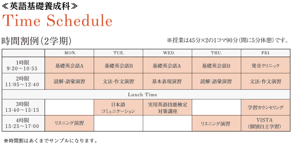 神田外語学院 時間割 英語基礎養成科