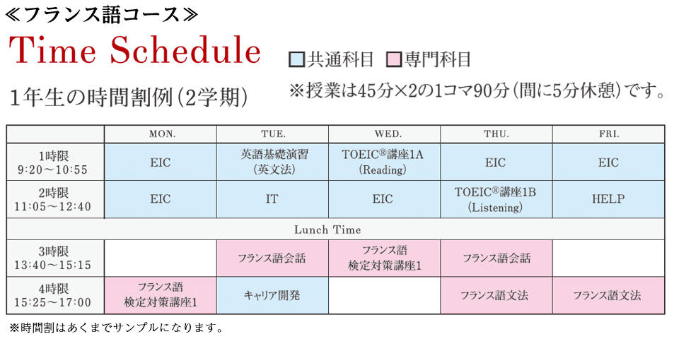 神田外語学院 時間割 フランス語