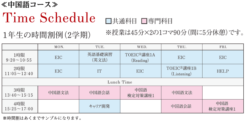 神田外語学院 時間割 中国語