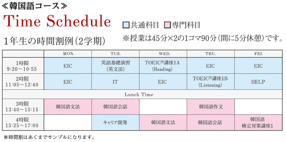 神田外語学院 時間割 韓国語