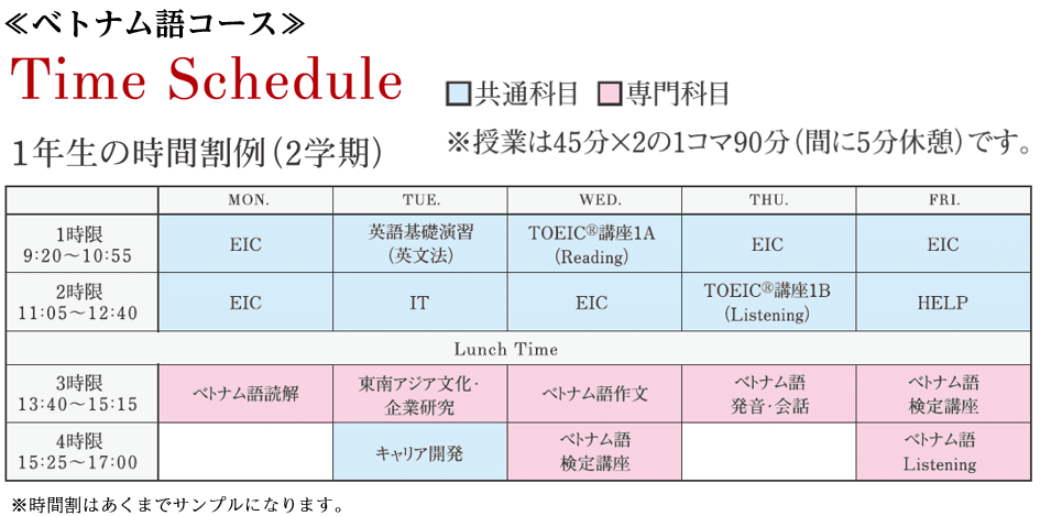 神田外語学院 時間割 ベトナム語