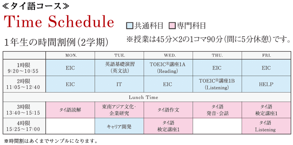 神田外語学院 時間割 タイ語