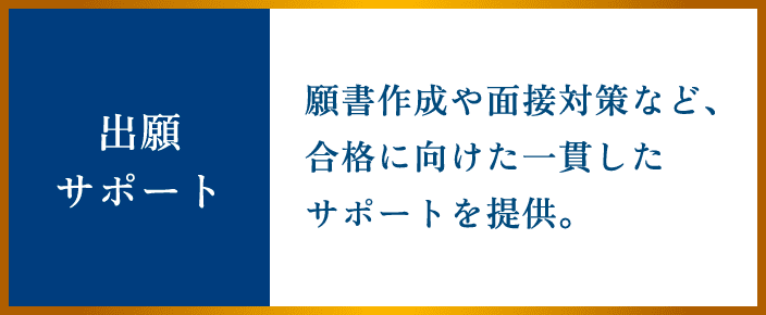 出願サポート 願書作成や面接対策など、合格に向けた一貫したサポートを提供。